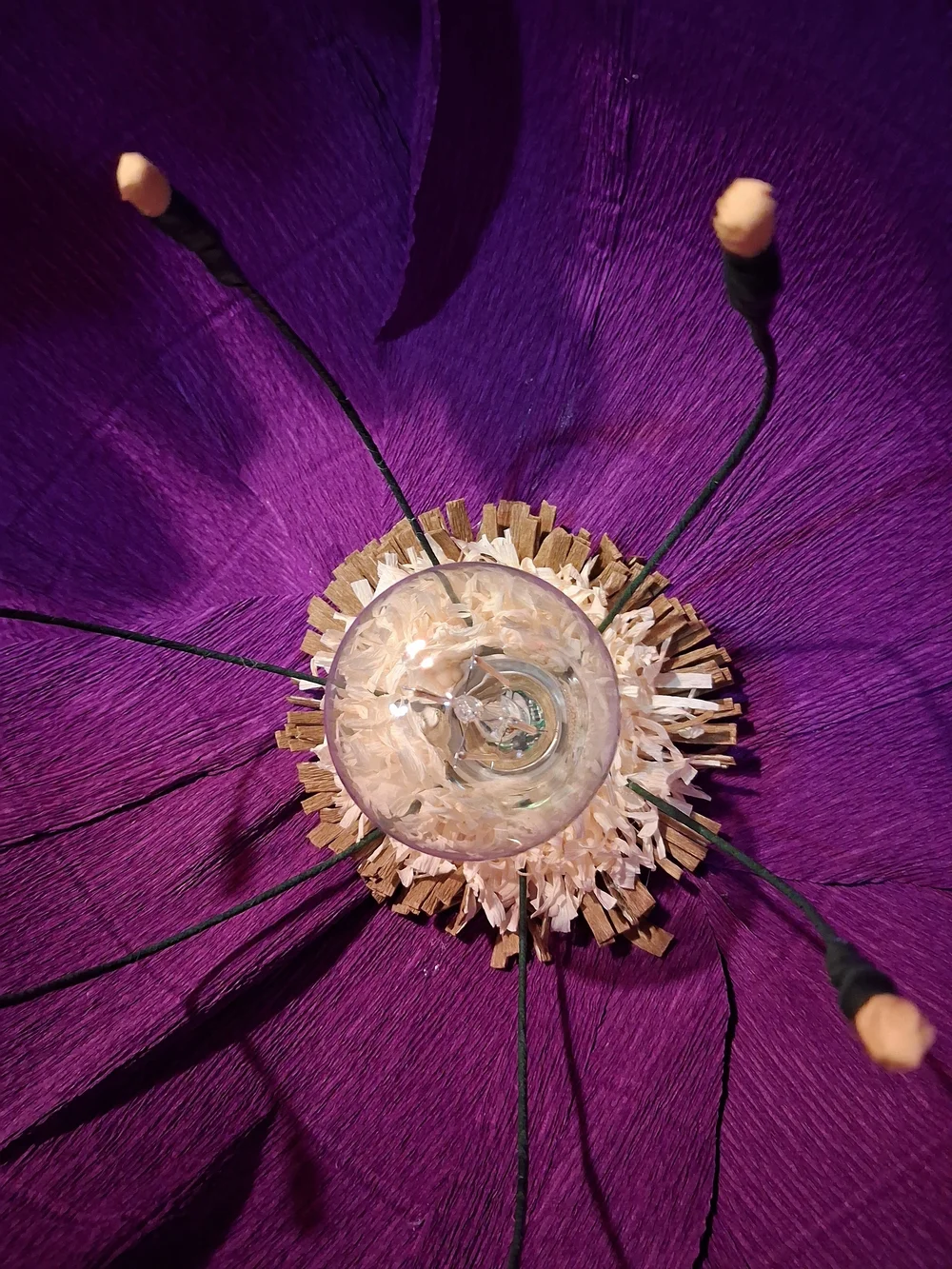 Large Decorative Purple Italian Crepe Paper Flower w/ Cream Center- Handcrafted
